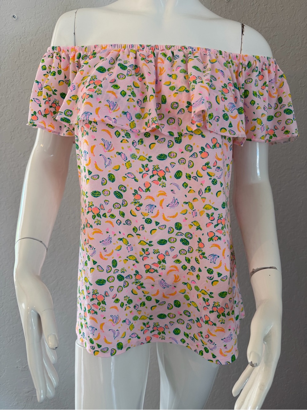 Lilly Pulitzer Pastel Pink Tropical Fruit Print Top Large